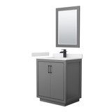 Icon 30 Inch Single Bathroom Vanity in Dark Gray, White Cultured Marble Countertop, Undermount Square Sink, Matte Black Trim, 24 Inch Mirror