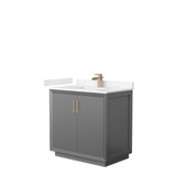 Strada 36 Inch Single Bathroom Vanity in Dark Gray, Carrara Cultured Marble Countertop, Undermount Square Sink, Satin Bronze Trim