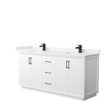 Strada 72 Inch Double Bathroom Vanity in White, Carrara Cultured Marble Countertop, Undermount Square Sink, Matte Black Trim
