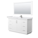 Strada 60 Inch Single Bathroom Vanity in White, White Cultured Marble Countertop, Undermount Square Sink, Brushed Nickel Trim, 58 Inch Mirror