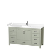Sheffield 60 inch Single Bathroom Vanity in Light Green, White Cultured Marble Countertop, Undermount Square Sink, Brushed Nickel Trim