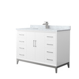Amici 48 Inch Single Bathroom Vanity in White, White Carrara Marble Countertop, Undermount Square Sink, Brushed Nickel Trim
