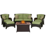 Strathmere 6-pc Fire Pit Set with Wood Grain Tile Top