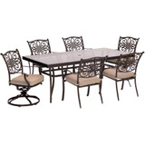 Traditions7pc: 4 Dining Chairs, 2 Swivel Rockers, 42x84" Glass Top Table
