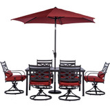 Montclair7pc: 6 Swivel Rockers, 40x66" Dining Table, Umbrella & Base