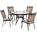 5pc Dining Set:48" round glass top tbl, 4 sling dining chrs includes cover