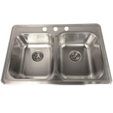 Nantucket Sinks' NS3322-DE - 33 Inch Double Bowl Equal Self Rimming Stainless Steel Drop In Kitchen Sink, 18 Gauge