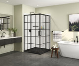 Scarlet 42 x 42 Acrylic Corner Drain Shower Kit in Black with French Glass in Matte Black