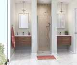 Manhattan 23-25 x 68 in. 6 mm Pivot Shower Door for Alcove Installation with Clear glass & Square Handle in Brushed Nickel