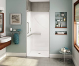 OPS-3636-RS - L-shaped and Vertical Grab Bar AcrylX Alcove Center Drain One-Piece Shower in White
