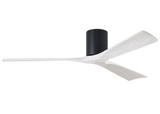 Irene-3H three-blade flush mount paddle fan in Matte Black finish with 60 solid matte white wood blades. 