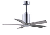Patricia-5 five-blade ceiling fan in Polished Chrome finish with 42 solid barn wood tone blades and dimmable LED light kit 