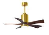 Patricia-5 five-blade ceiling fan in Brushed Brass finish with 42 solid walnut tone blades and dimmable LED light kit 