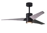 Super Janet three-blade ceiling fan in Matte Black finish with 52 solid barn wood tone blades and dimmable LED light kit 