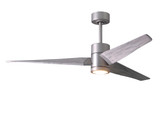 Super Janet three-blade ceiling fan in Brushed Nickel finish with 60 solid barn wood tone blades and dimmable LED light kit 