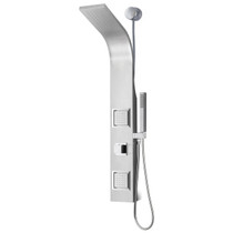 Aura 2-Jetted Shower Panel with Heavy Rain Shower & Spray Wand in Brushed Steel