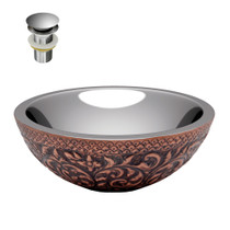 Crete 14 in. Handmade Vessel Sink in Polished Antique Copper with Nickel Interior and Floral Design Exterior