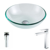 Etude Series Deco-Glass Vessel Sink in Lustrous Clear with Enti Faucet in Chrome
