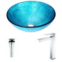 Accent Series Deco-Glass Vessel Sink in Blue Ice with Enti Faucet in Chrome