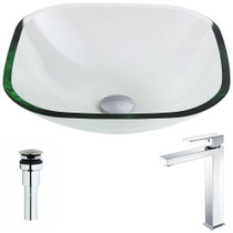 Cadenza Series Deco-Glass Vessel Sink in Lustrous Clear with Enti Faucet in Chrome