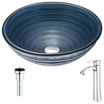 Tempo Series Deco-Glass Vessel Sink in Coiled Blue with Harmony Faucet in Polished Chrome