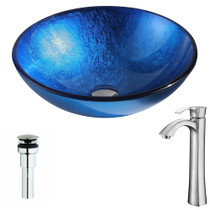 Clavier Series Deco-Glass Vessel Sink in Lustrous Blue with Harmony Faucet in Brushed Nickel