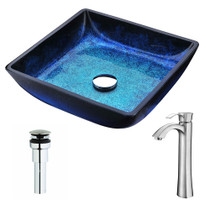 Viace Series Deco-Glass Vessel Sink in Blazing Blue with Harmony Faucet in Brushed Nickel