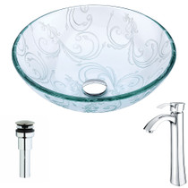 Vieno Series Deco-Glass Vessel Sink in Crystal Clear Floral with Harmony Faucet in Chrome