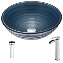 Tempo Series Deco-Glass Vessel Sink in Coiled Blue with Key Faucet in Brushed Nickel