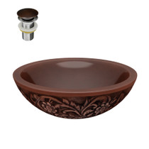 Pisces 16 in. Handmade Vessel Sink in Polished Antique Copper with Floral Design Exterior