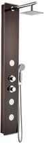 Pure 59 in. 3-Jetted Shower Panel with Heavy Rain Shower and Spray Wand in Mahogany Deco-Glass