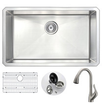 VANGUARD Undermount 30 in. Single Bowl Kitchen Sink with Accent Faucet in Brushed Nickel