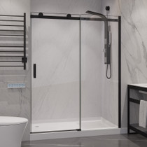 ANZZI Series 48 in. x 76 in. Frameless Sliding Shower Door with Handle in Matte Black