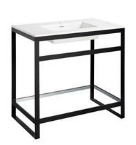Orchard 36 in. Console Sink in Matte Black with Glossy White Counter Top
