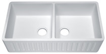 Petima Farmhouse Reversible Apron Front Solid Surface 35 in. Double Basin Kitchen Sink in White