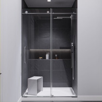 Padrona Series 48 in. by 76 in. Frameless Sliding Shower Door in Chrome with Handle