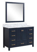 Chateau 48 in. W x 22 in. D Bathroom Bath Vanity Set in Navy Blue with Carrara Marble Top with White Sink