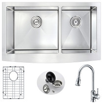 Elysian Farmhouse 36 in. Double Bowl Kitchen Sink with Sails Faucet in Polished Chrome