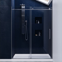 Padrona Series 60 in. by 76 in. Frameless Sliding Shower Door in Chrome with Handle