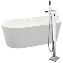 Chand 67 in. Acrylic Flatbottom Non-Whirlpool Bathtub in White with Union Faucet in Polished Chrome