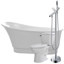 Prima 67 in. Acrylic Flatbottom Non-Whirlpool Bathtub with Havasu Faucet and Kame 1.28 GPF Toilet