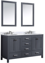 Chateau 60 in. W x 22 in. D Bathroom Bath Vanity Set in Gray with Carrara Marble Top with White Sink