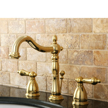 Kingston Brass KB1972AL Heritage Widespread Bathroom Faucet with Brass Pop-Up, Polished Brass