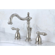 Kingston Brass KB1976AL Heritage Widespread Bathroom Faucet with Brass Pop-Up, Polished Nickel