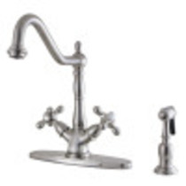 Kingston Brass KS1238AXBS Heritage Deck Mount Kitchen Faucet With Brass Sprayer, Brushed Nickel