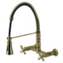 Gourmetier GS1243AX Heritage Two-Handle Wall-Mount Pull-Down Sprayer Kitchen Faucet, Antique Brass