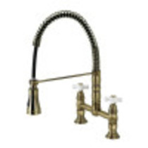 Gourmetier GS1273PX Heritage Two-Handle Deck-Mount Pull-Down Sprayer Kitchen Faucet, Antique Brass