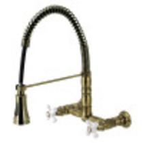 Gourmetier GS1243PX Heritage Two-Handle Wall-Mount Pull-Down Sprayer Kitchen Faucet, Antique Brass