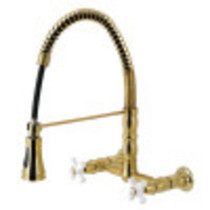 Gourmetier GS1247PX Heritage Two-Handle Wall-Mount Pull-Down Sprayer Kitchen Faucet, Brushed Brass