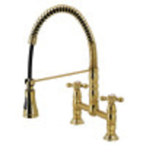 Gourmetier GS1277AX Heritage Two-Handle Deck-Mount Pull-Down Sprayer Kitchen Faucet, Brushed Brass